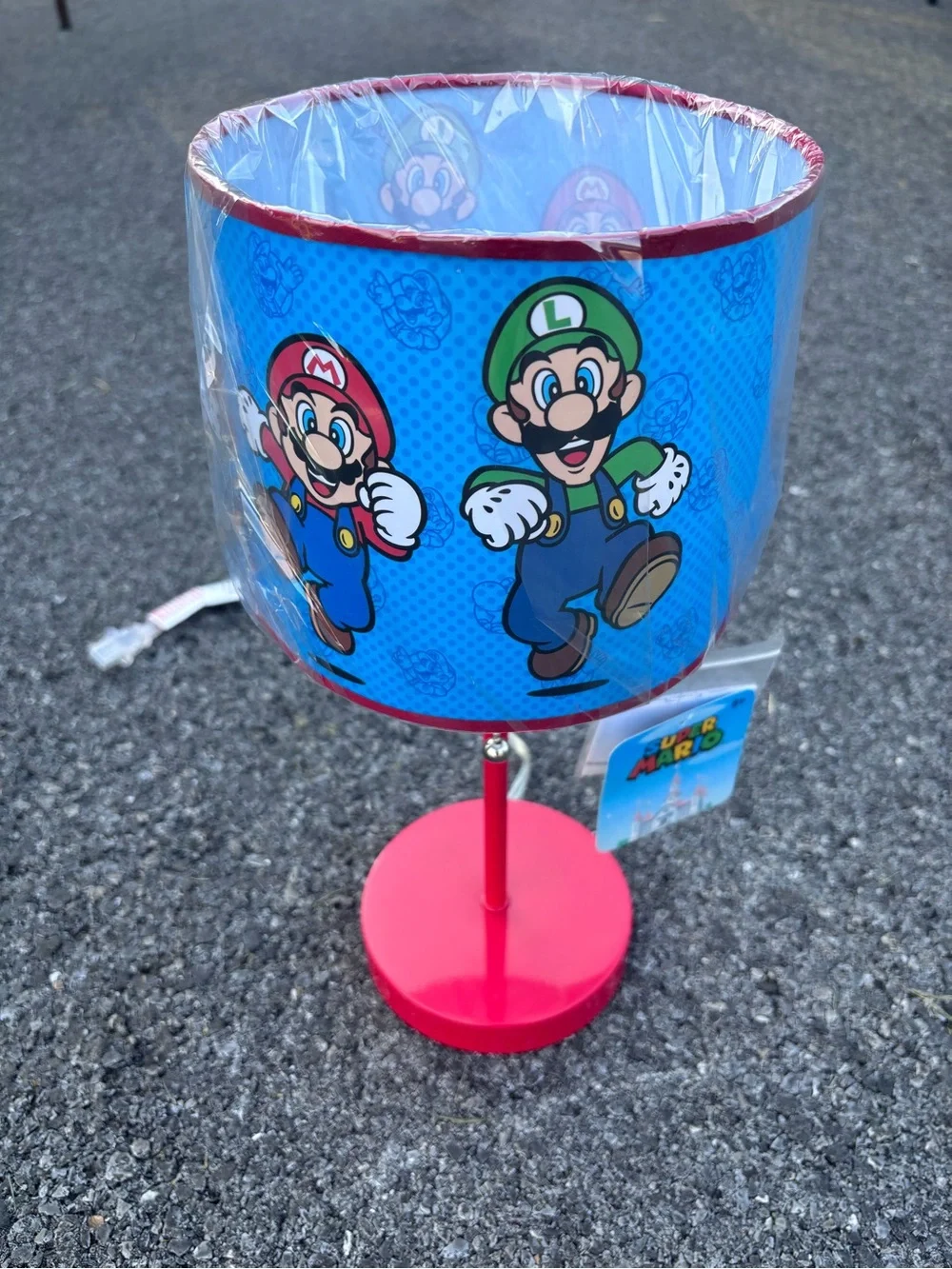 Licensed Super Mario Blue Lampshade Table Lamp with Red Base - NWT